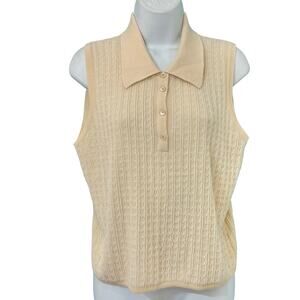 Vintage Banana Republic Cream Merino Wool Beaded Sleeveless Polo Sweater Tank L